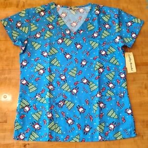 Women's Size Small Scrub Top by Gabby Brooke Christmas Santa pattern